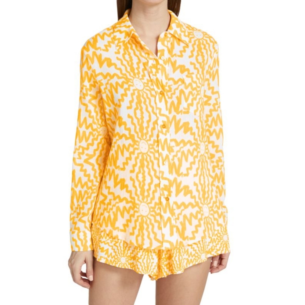 Le Superbe Sun Struck Button Front Shirt | Smiley Sunburst Print | Size 6 | NWT